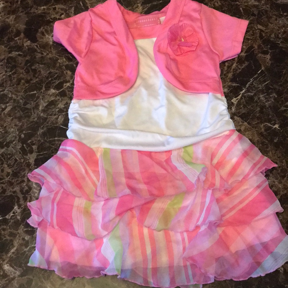 Pink and White Kids Dress with Ruffled Skirt